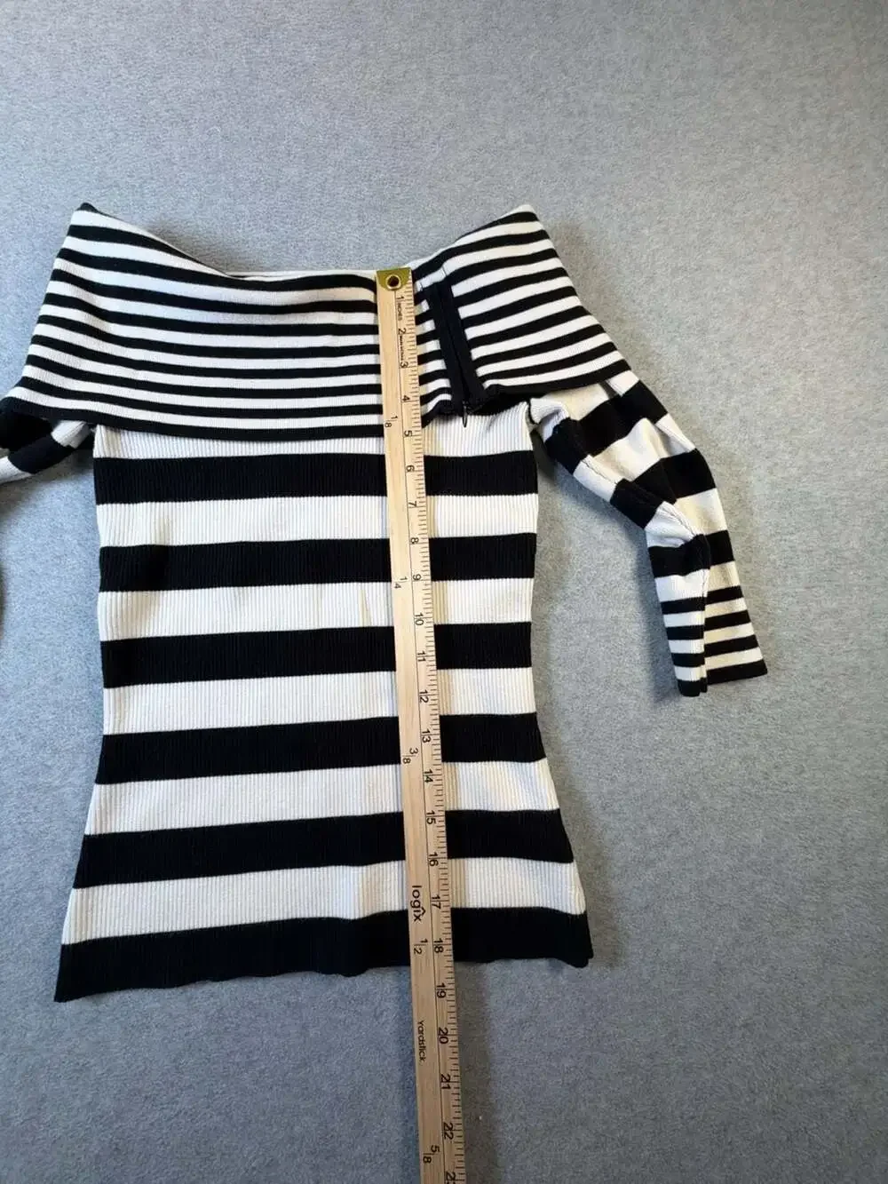 White House Black Market Black White Striped Off The Shoulder Knit Sweater